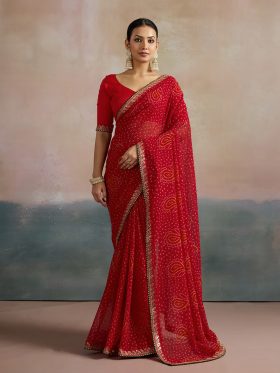 Sequinned Pure Georgette Bandhani Saree