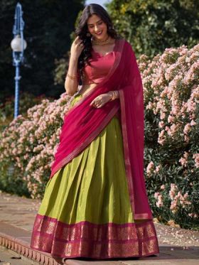 Semi-Stitched Lehenga & Unstitched Blouse With Dupatta