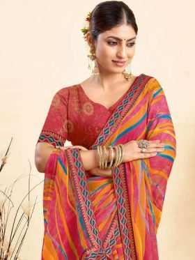 Leheriya Dyed Pure Chiffon Saree