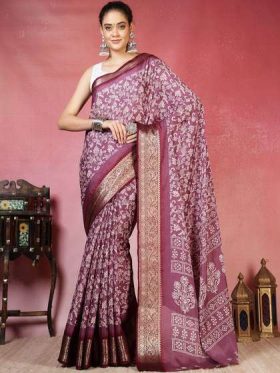 Ethnic Motifs Printed Zari Saree with Blouse Piece