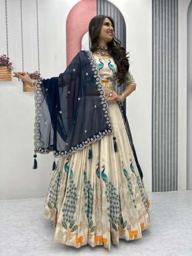 Embroidered Semi-Stitched Lehenga & Unstitched Blouse With Dupatta
