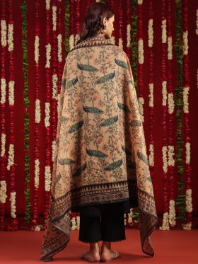 Black & Orange Geometric Woven Design Cotton Anarkali Kurta with Trousers & Dupatta