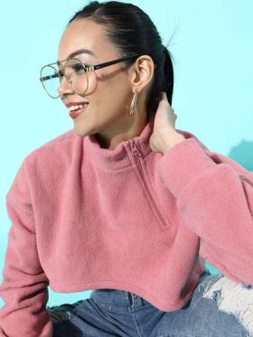 Women Pretty Pink Solid Cropped Top