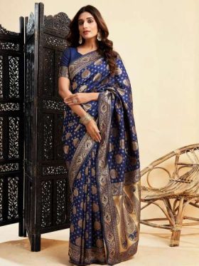 Ethnic Motifs Zari Silk Blend Banarasi Saree