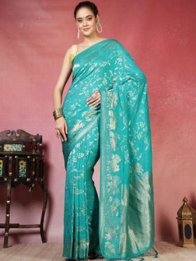 Ethnic Motifs Woven Design Zari Saree With Blouse Piece