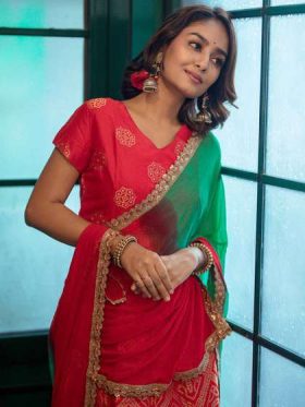 Woven Design Lehenga With Choli & Dupatta